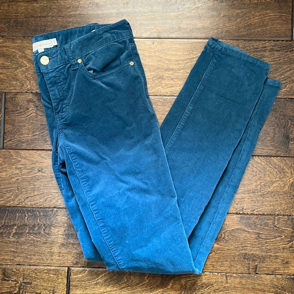 Tory Burch blue cord super skinny jeans